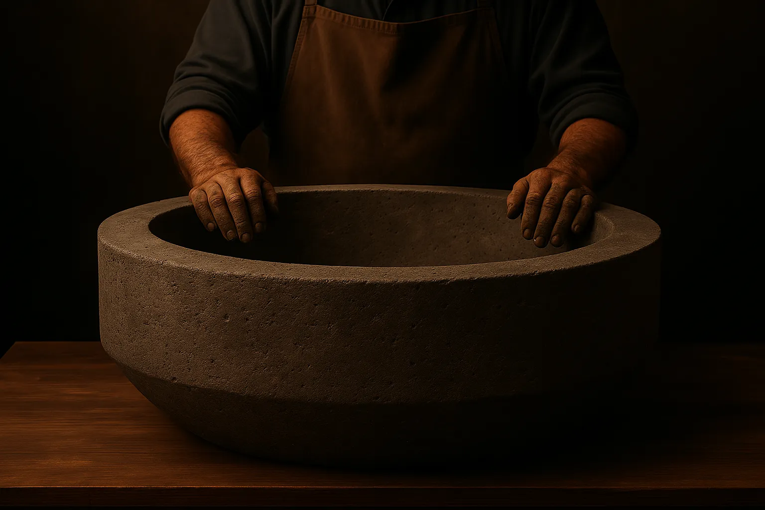 Craftsman working on concrete fire pit